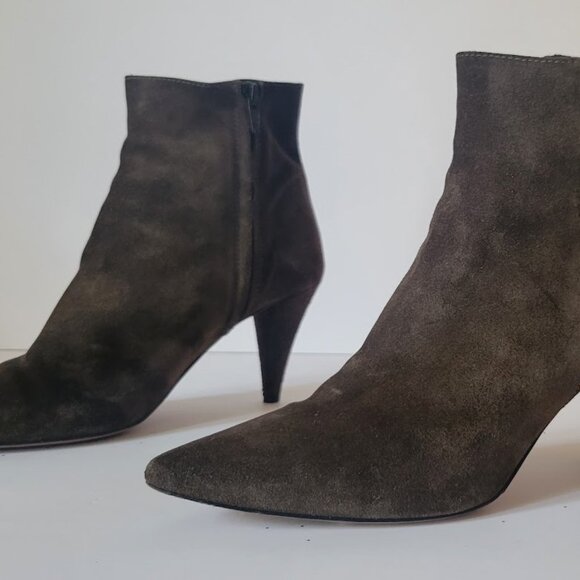 Veronica Beard Suede Side Zip Ankle Bootie with Contrast Trim - Picture 5 of 12